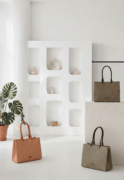 Bolso shopper rafia trenzada 