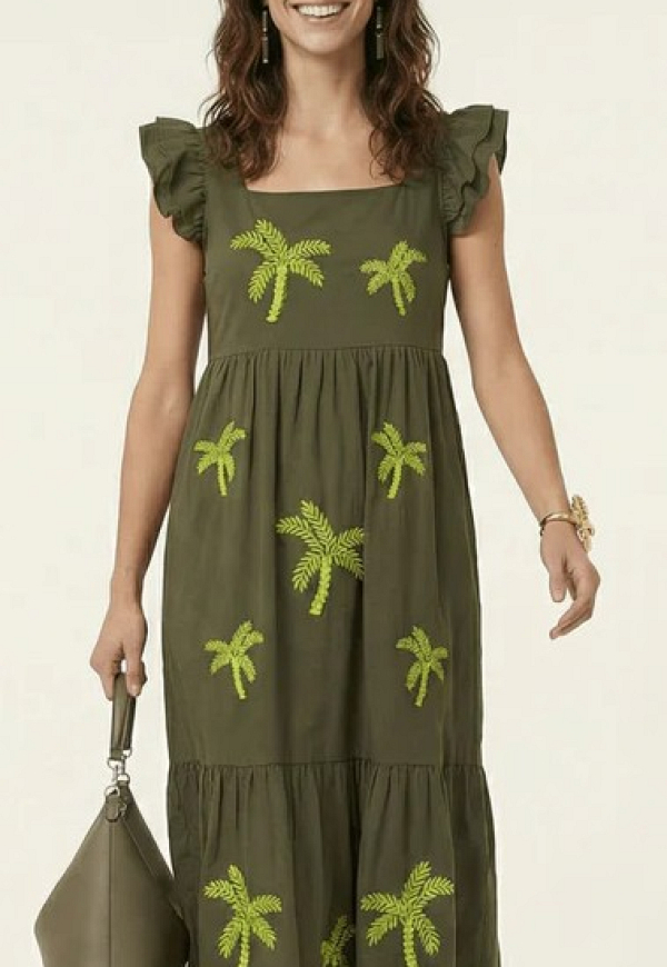 Vestido con palmeras bordadas y volantes - 5970