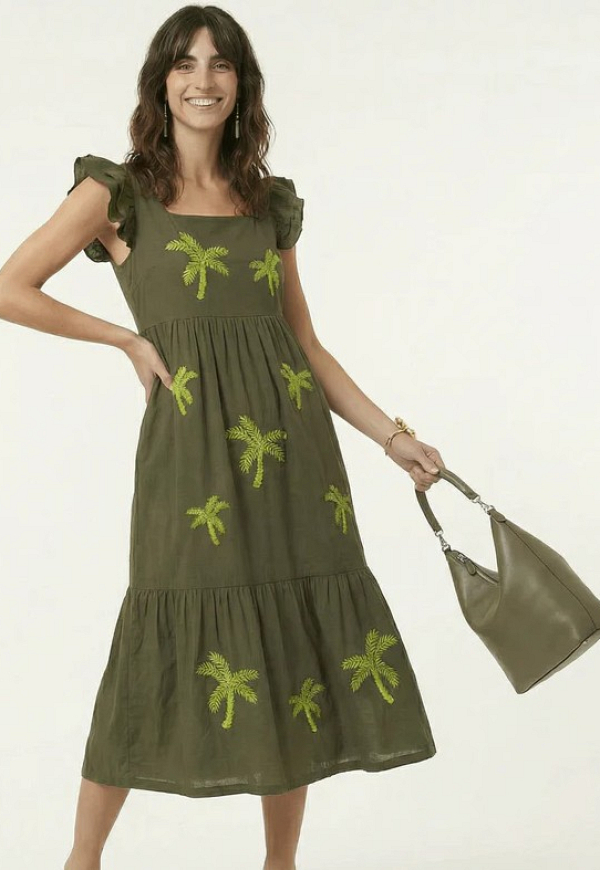 Vestido con palmeras bordadas y volantes - 5971