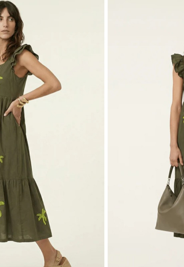 Vestido con palmeras bordadas y volantes - 5973