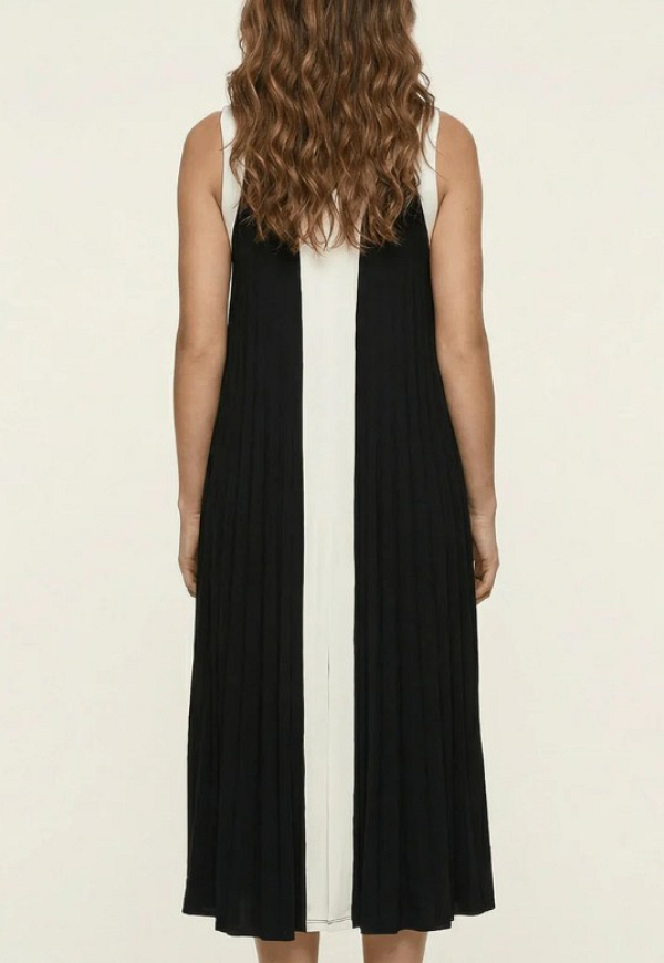 Vestido negro tirantes con corte contraste - 5989