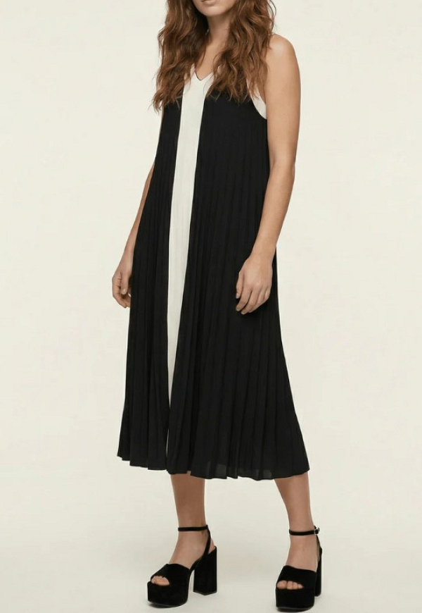 Vestido negro tirantes con corte contraste - 5990