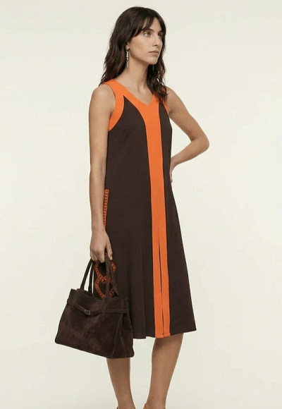 Vestido TIRANTE con cenefa bordada en contraste naranja 