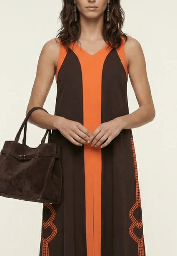 Vestido TIRANTE con cenefa bordada en contraste naranja  - 5974